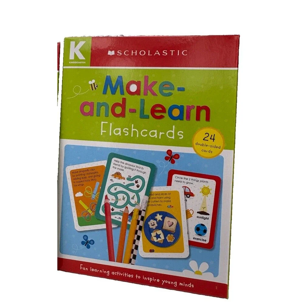 Lot of 4 Scholastic Kindergarten Make and Learn Flashcards 24 Cards New